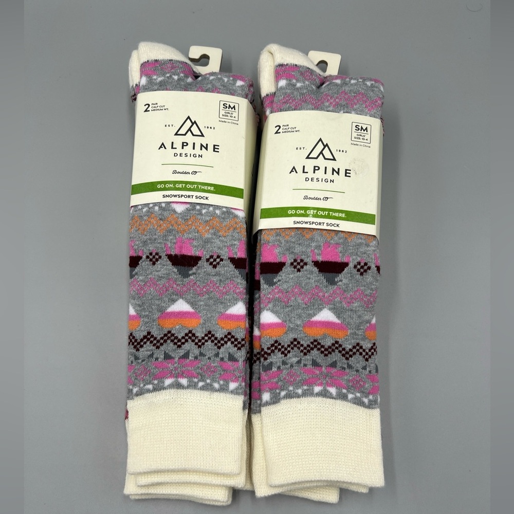 4 Pairs! Girls Alpine Design Snowsport Penguin Space Calf Cut Socks. Sz S, 10-4